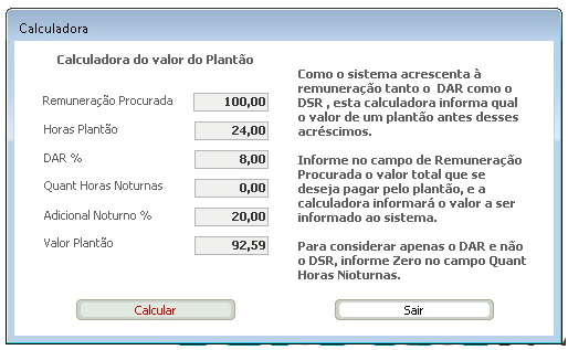 Calculadora do valor de Plantão do Sincro-Saúde